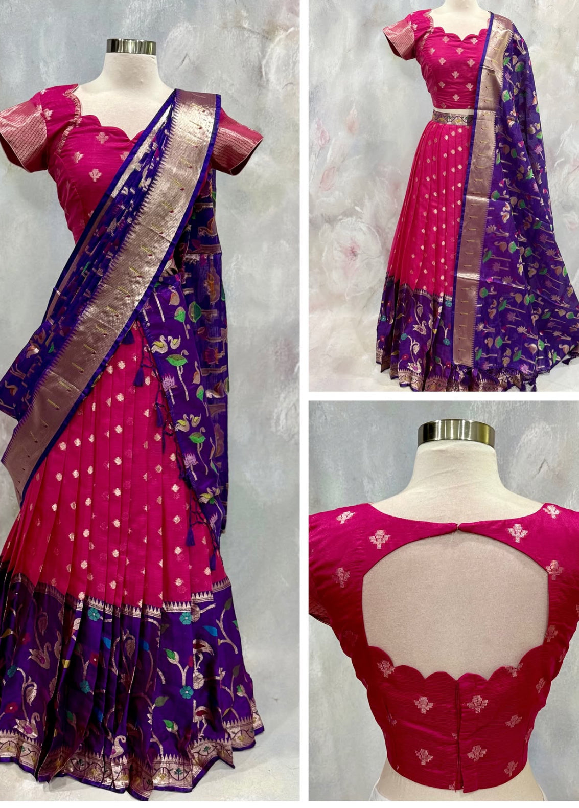Introducing our latest Beautiful Customized Vintage Zarikota Half Saree 💗💚 
📏 Size: 36–42 🪡 Stitched Size: 38