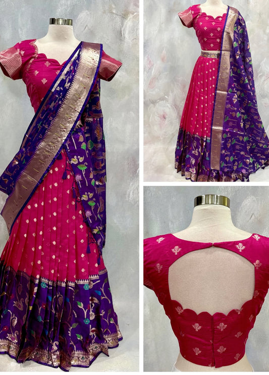 Introducing our latest Beautiful Customized Vintage Zarikota Half Saree 💗💚 
📏 Size: 36–42 🪡 Stitched Size: 38
