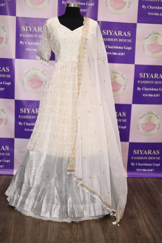 Beautiful Traditional Chikankari long gown with hanging embellishments available in size XL