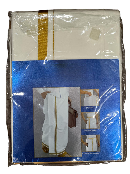 Mens off white dhoti with pocket easily stick adjutable velcrove, pocket for mobile and wallet