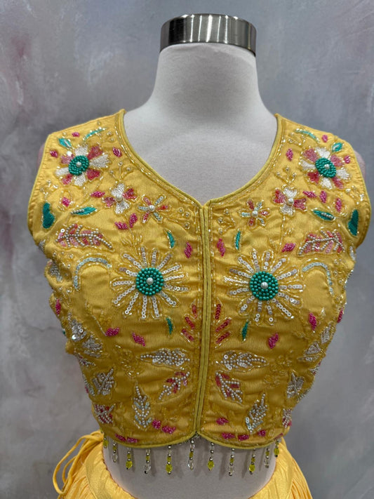 Yellow Haldi Lehanga set with elegant sequence and bead hand work size Medium 38 size for festival, wedding , haldi function