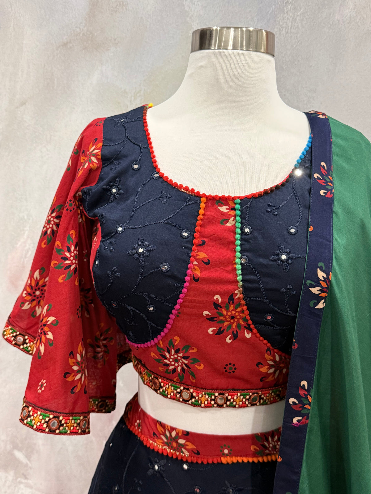 Stunning Beautiful cotton chaniya choli red and navy blue combo. Available in size 38/40/42.