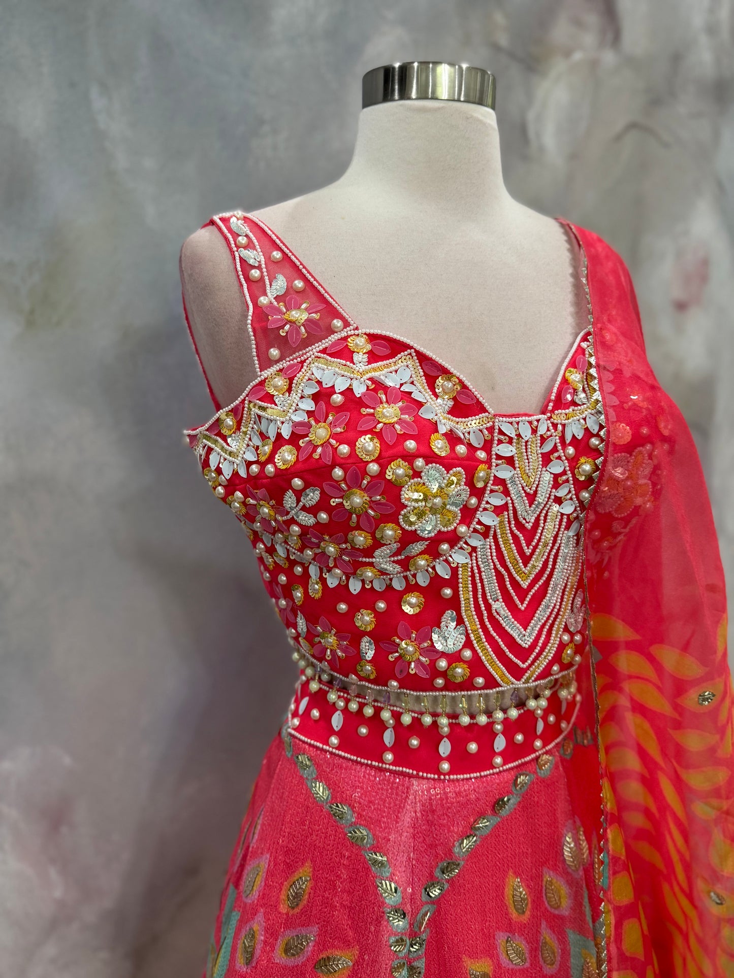 Luxury IndoWestern lehanga featuring exquisite handcrafted embellishments wedding/ Party wear collection . Available in size 38
