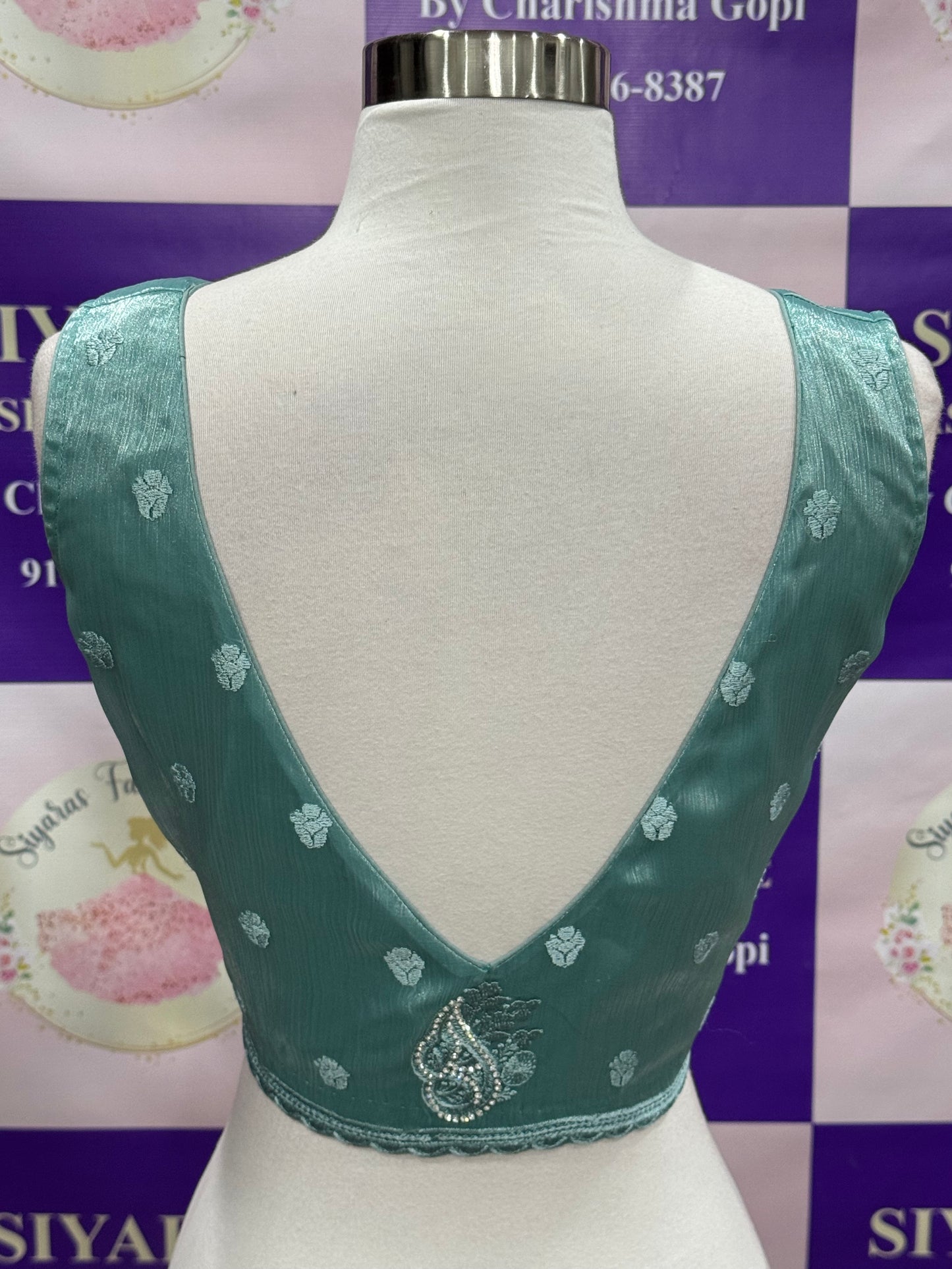 Beautiful sky blue chiffon saree perfect for partywear. Available in size 38 and can be extended upto 42