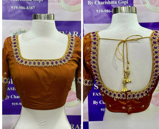 Beautiful Customized Hand work/ Maggam blouse with Laxmi Pendant for this Festive Season size 38-42.