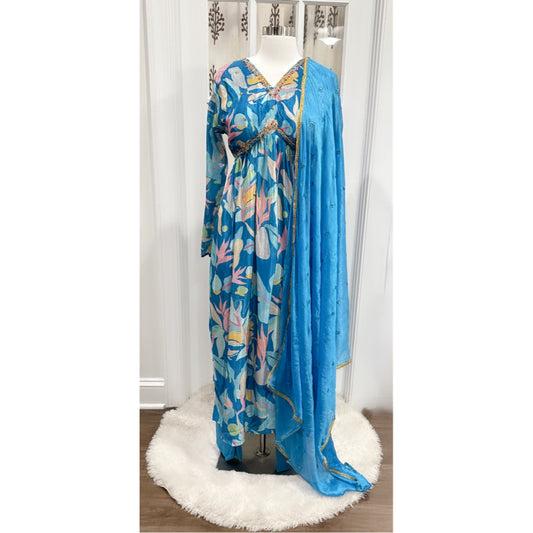 Eye catching Elegant Alia Cut  3 pc elegant floral muslin silk kurti set Partywear dress XL 42 and XXL 44 Budget friendly ready to ship free