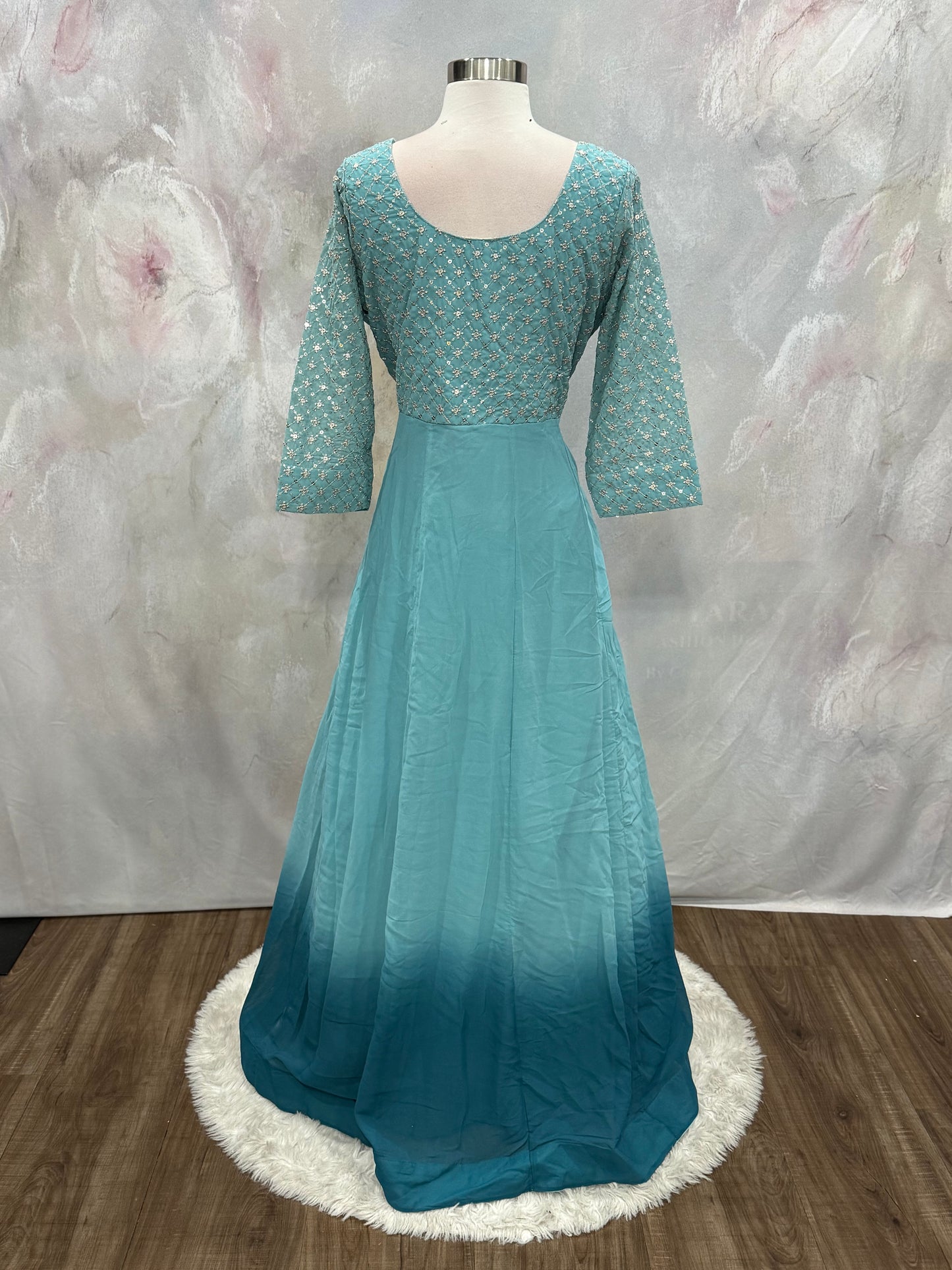 Beautiful Ombre Sea Blue Anarkali Gown | Partywear wedding| premium quality  Georgette, Zari Mirror Sequin Work, size : xxl 44 ready to ship in USA