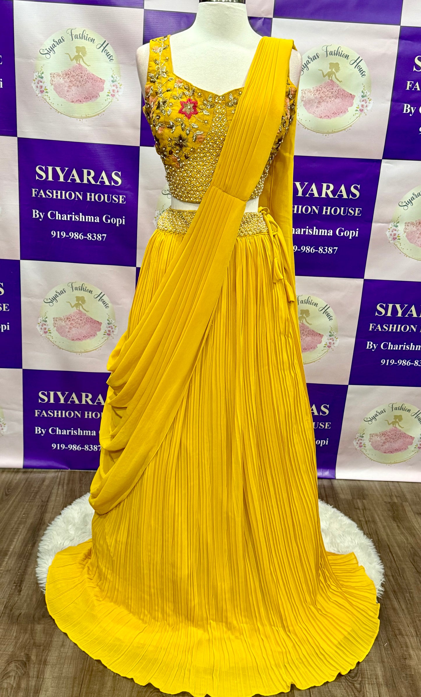 Beautiful partywear / Haldi outfit. Drape style lehenga with jacket. Available in size 38