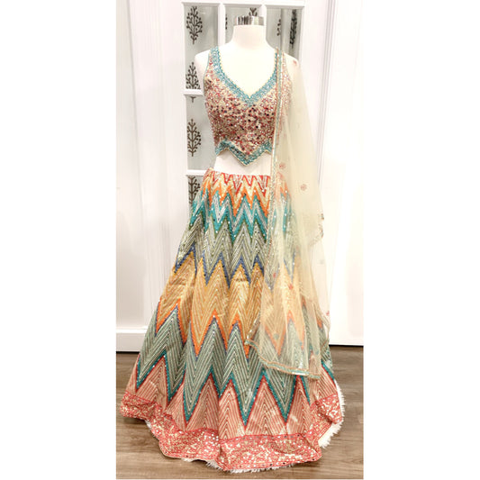 Grand Multicolor Heavy Mirror workLehanga Choli for wedding Partywear dress ready to ship free USA