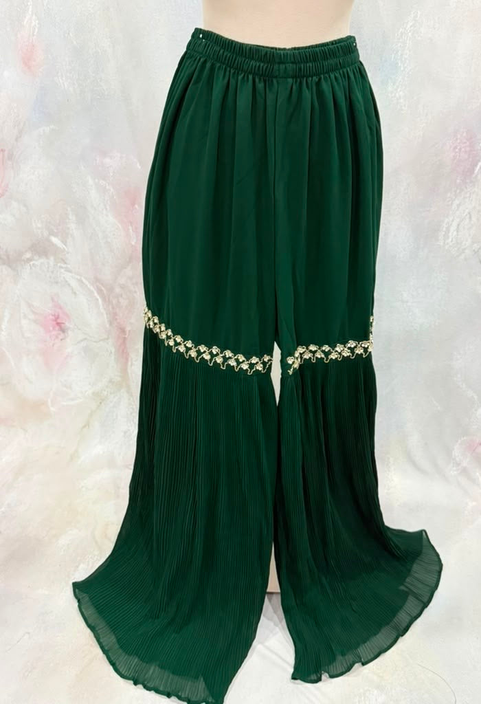 Green Georgette Partywear Sharara set with hand work with beads sequence and tube work Size 36/38 Partywear wedding Mehendi ready to ship US