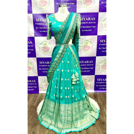 Gorgeous Customized Tissue Half Sarees with Maggam work/Hand work blouse for Teens/Adults. Available in size 34 to 38
