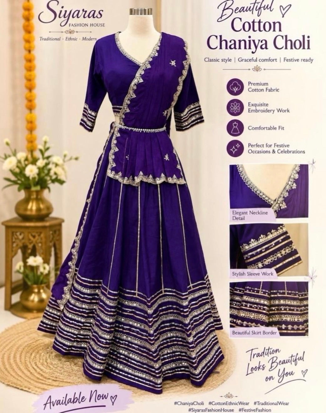 Beautiful purple ensemble with stunning border details. Gorgeous embellished dupatta with the blouse. Available in size 38 to 40