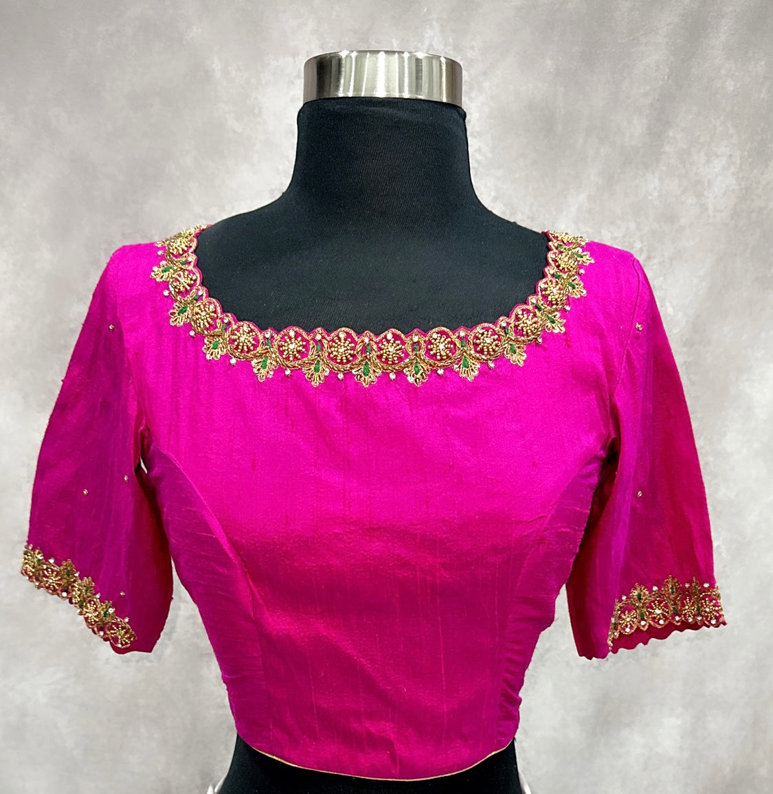 Pure raw silk blouse in Rani pink color. Available size is 36 to 40