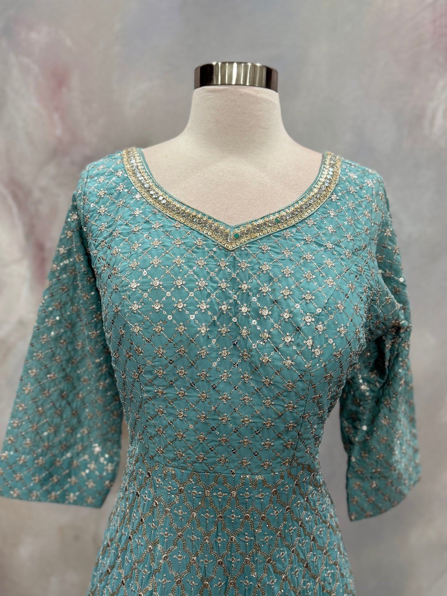 Beautiful Ombre Sea Blue Anarkali Gown | Partywear wedding| premium quality  Georgette, Zari Mirror Sequin Work, size : xxl 44 ready to ship in USA