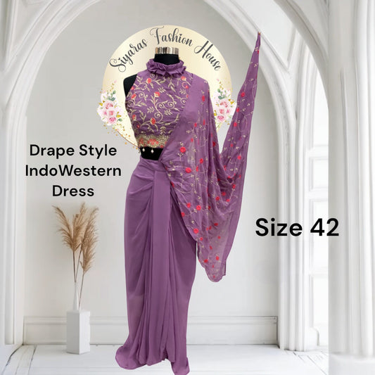 Beautiful trendy IndoWestern sarong Drape style Embroidered IndoWestern Dress ready to ship size 42