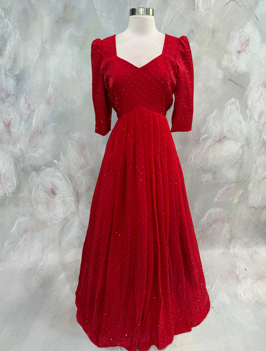 Customized Long gown premium tissue fabric with all over swaroski stone work elegant Partywear dress size 38/40