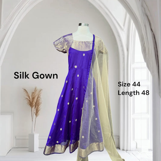 Gorgeous Royal Blue/Purple Silk Gown | Elegant Partywear Dress with Dupatta | Size 44 XXL | Length 48 | Festive & Wedding Guest Outfit