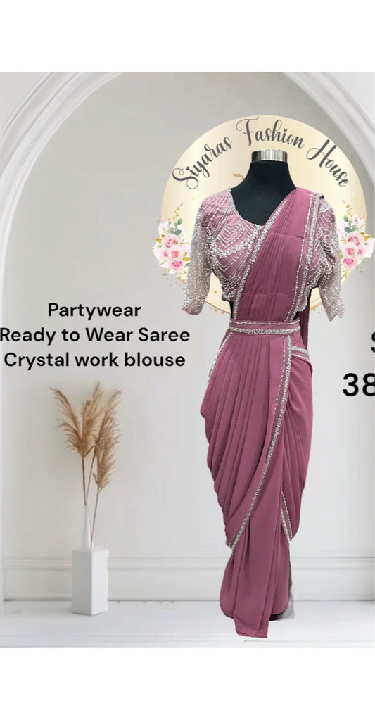 Beautiful IndoWestern party wear  pre drape saree with work. Comes with stitched blouse. Available in size 38