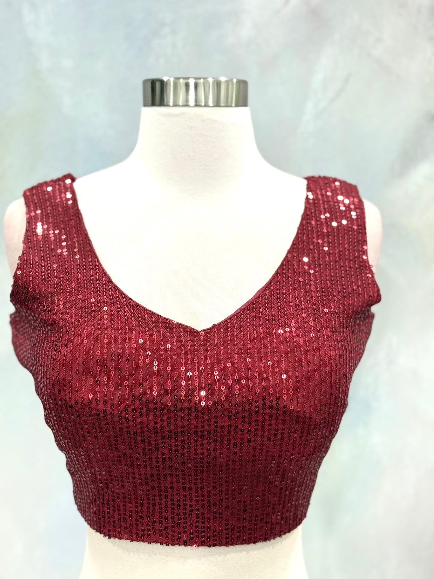 Gorgeous Ready to wear sequin sareee burgundy color sequin fabric size 38 ready to ship cocktail wedding sangeet Partywear dress