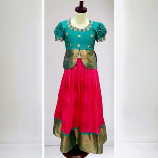 Beautiful girl kids 5 to 7 year old Traditional lehenga with work blouse. Chest size is 28 and skirt length is 29 and can be extended upto 32.