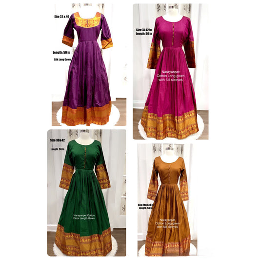 Traditional long gown in Narayanpet cotton and Silk fabric