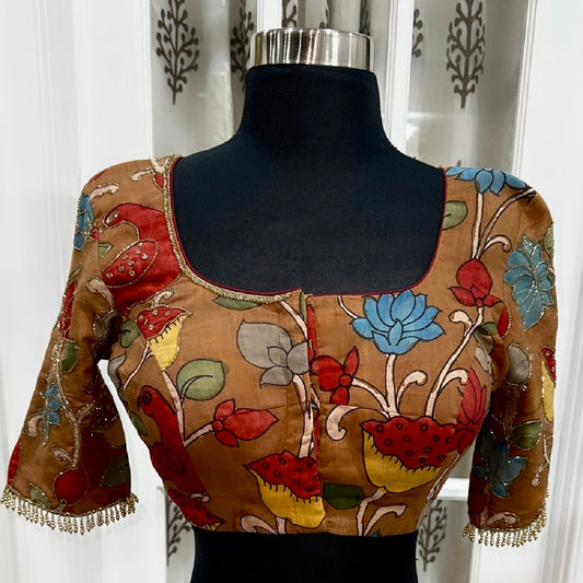 Pure Pen Kalamkari hand work blouse. Available in size 36 to 42