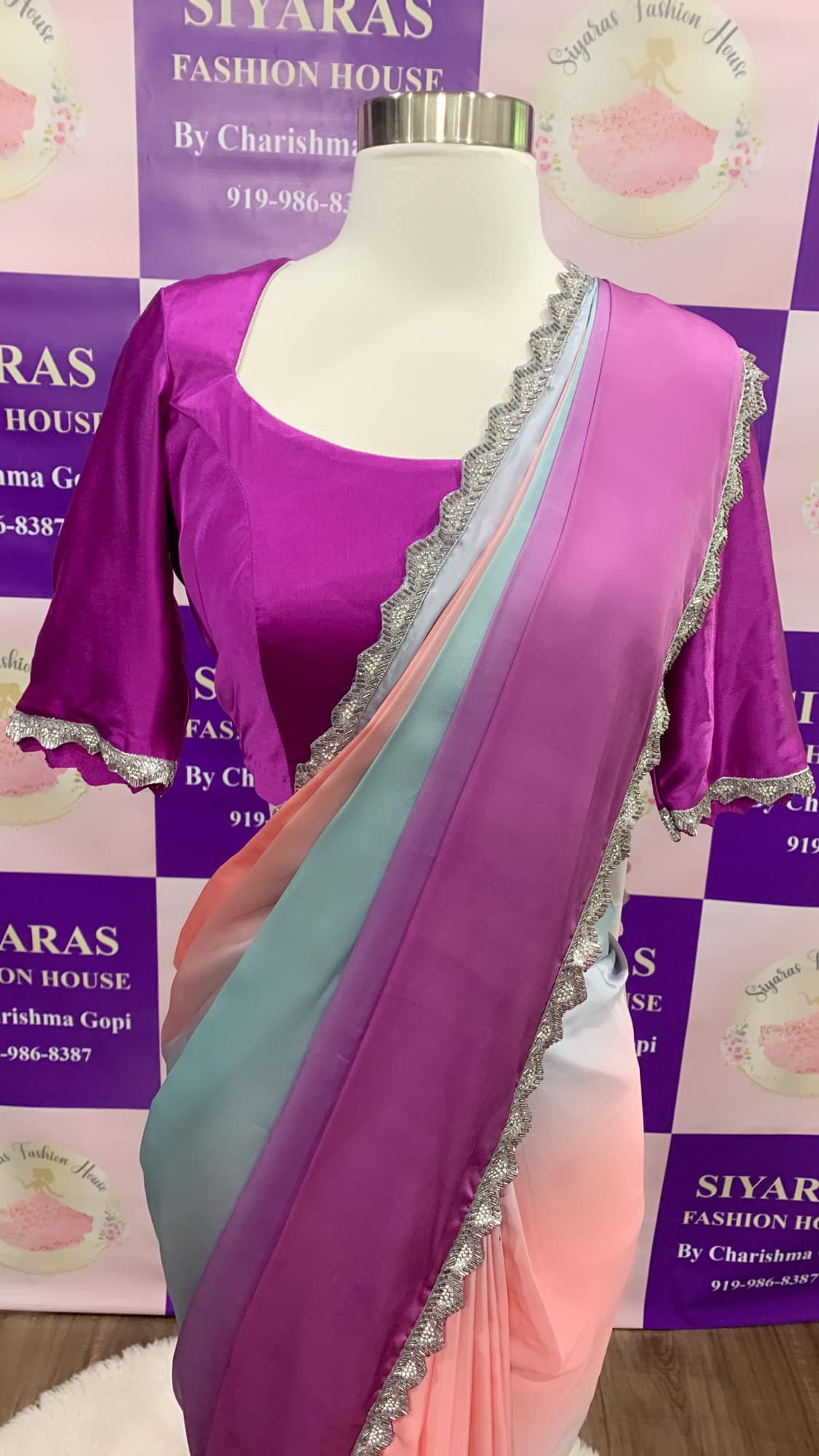 Attractive Multi color Alia Bhatt inspired Satin saree with designer blouse in pastel shades| Stitched Designer blouse| size 36-40 Partywear