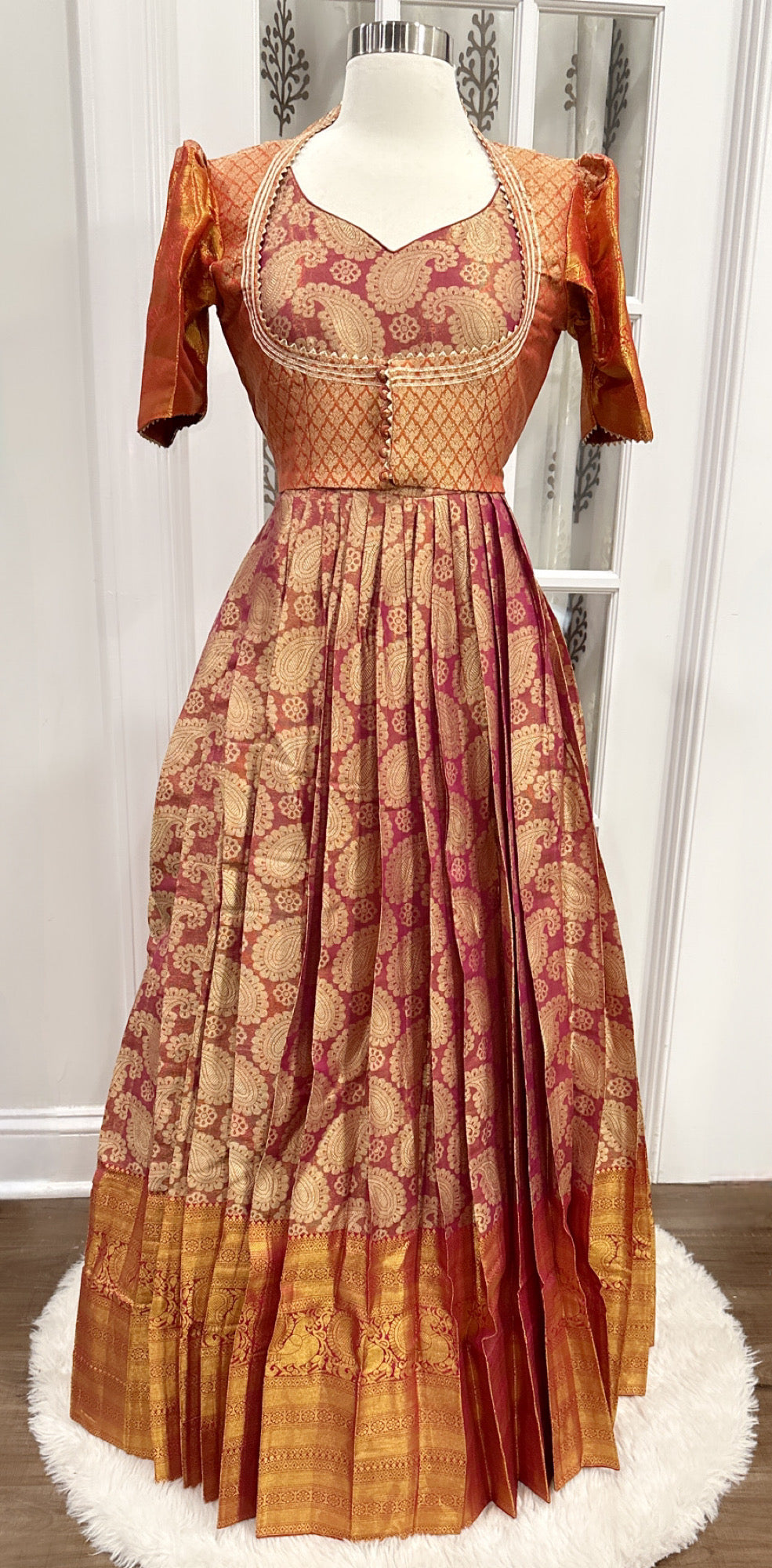 Mesmerizing Silk Anarkali Long dress with zari border with Pretty