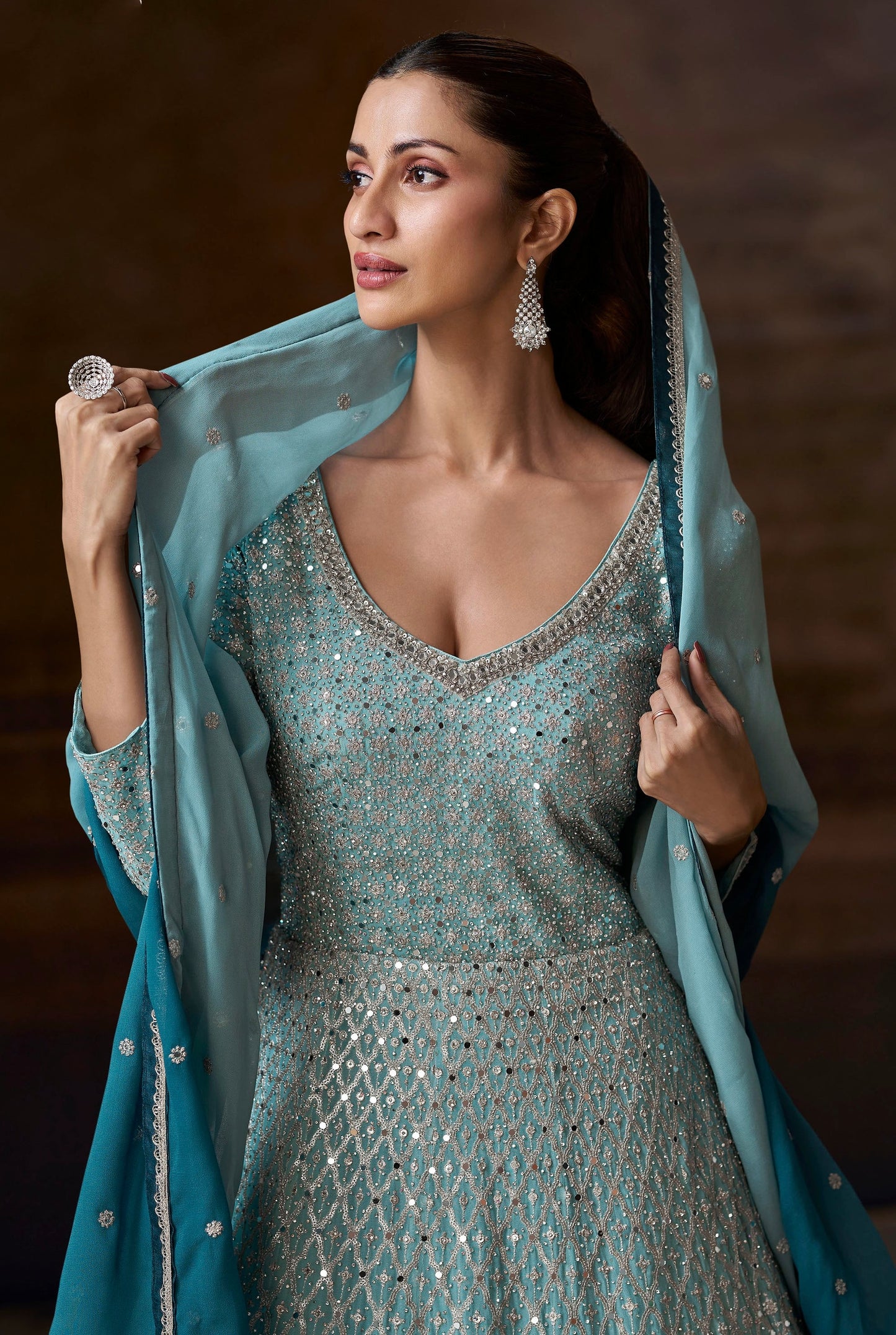 Beautiful Ombre Sea Blue Anarkali Gown | Partywear wedding| premium quality  Georgette, Zari Mirror Sequin Work, size : xxl 44 ready to ship in USA