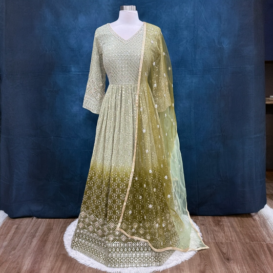 Beautiful Party wear gown perfect for Mehendi , birthday, wedding events. Available in size 44 inches and Can be altered if needed.