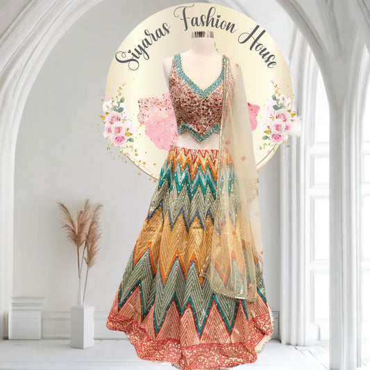 Grand Multicolor Heavy Mirror workLehanga Choli for wedding Partywear dress ready to ship free USA