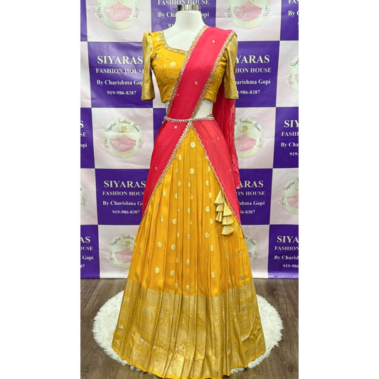 New Collection Alert!! Gorgeous Customized Tissue Half Sarees with Maggam work/Hand work blouse for Teens/Adults. Available in size 34 to 38