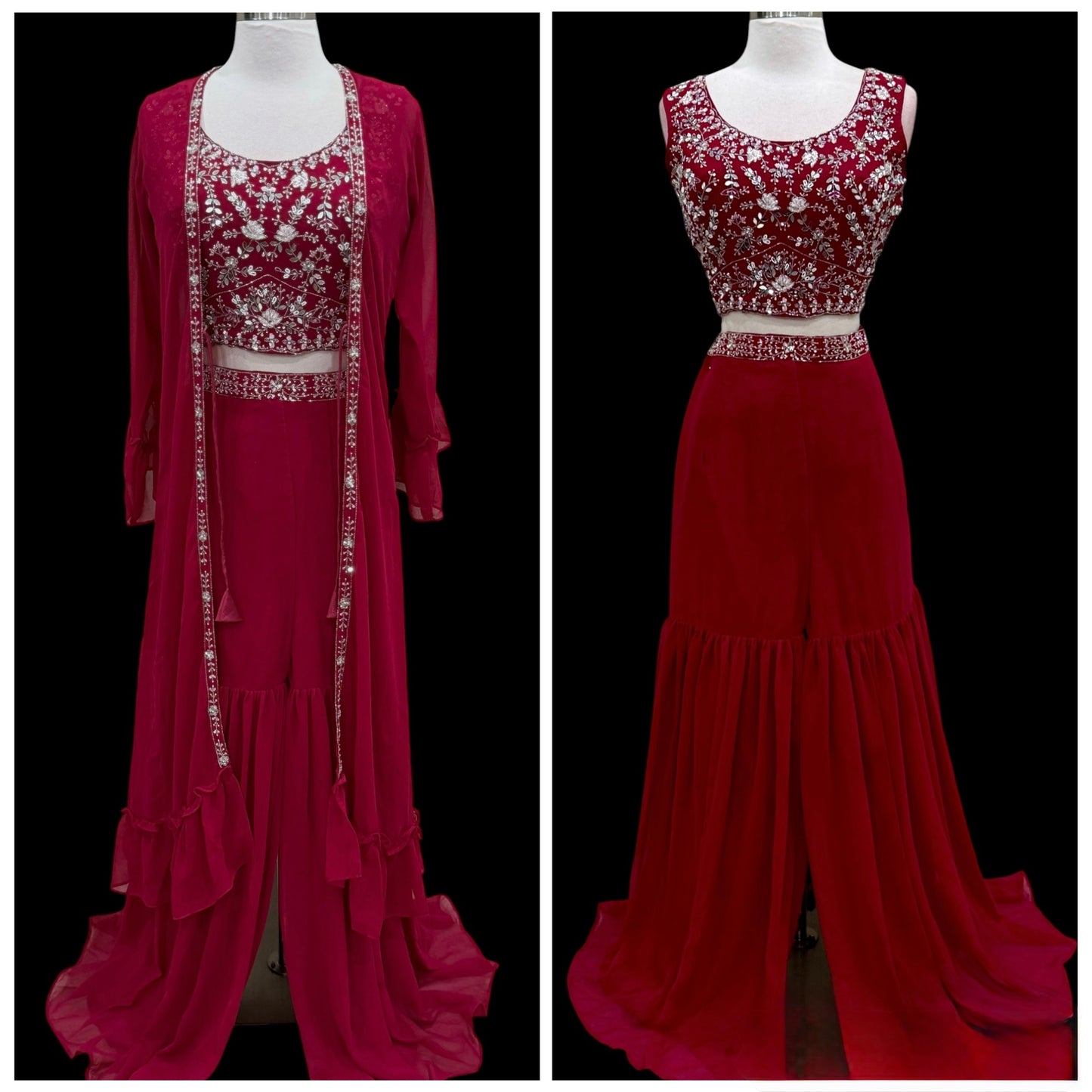 Beautiful party wear Crop top Palazzo set with the jacket. Available size is 36.