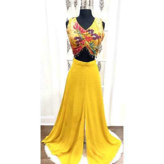 Jacket Style Floral Alia cut IndoWestern CropTop Palazzo set with hand work/mirror work Partywear dress wedding collection Haldi