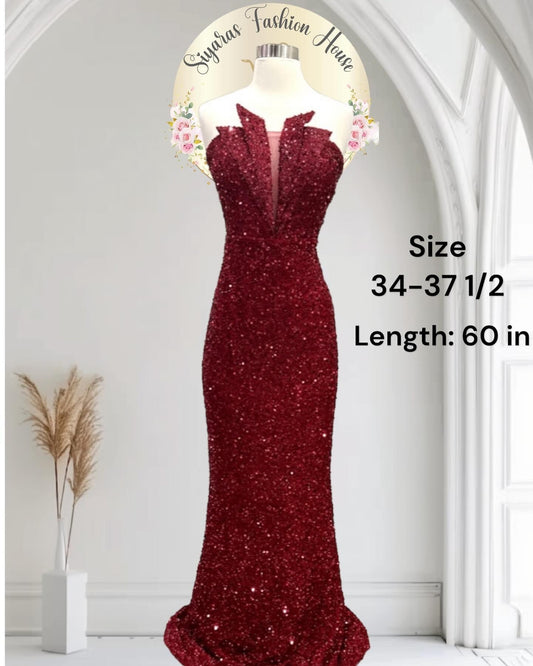 Stunning shimmery mermaid style strapless  red sequin gown, fits sizes 34-37 1/2 with a 60-inch length is a perfect prom  gown size 12