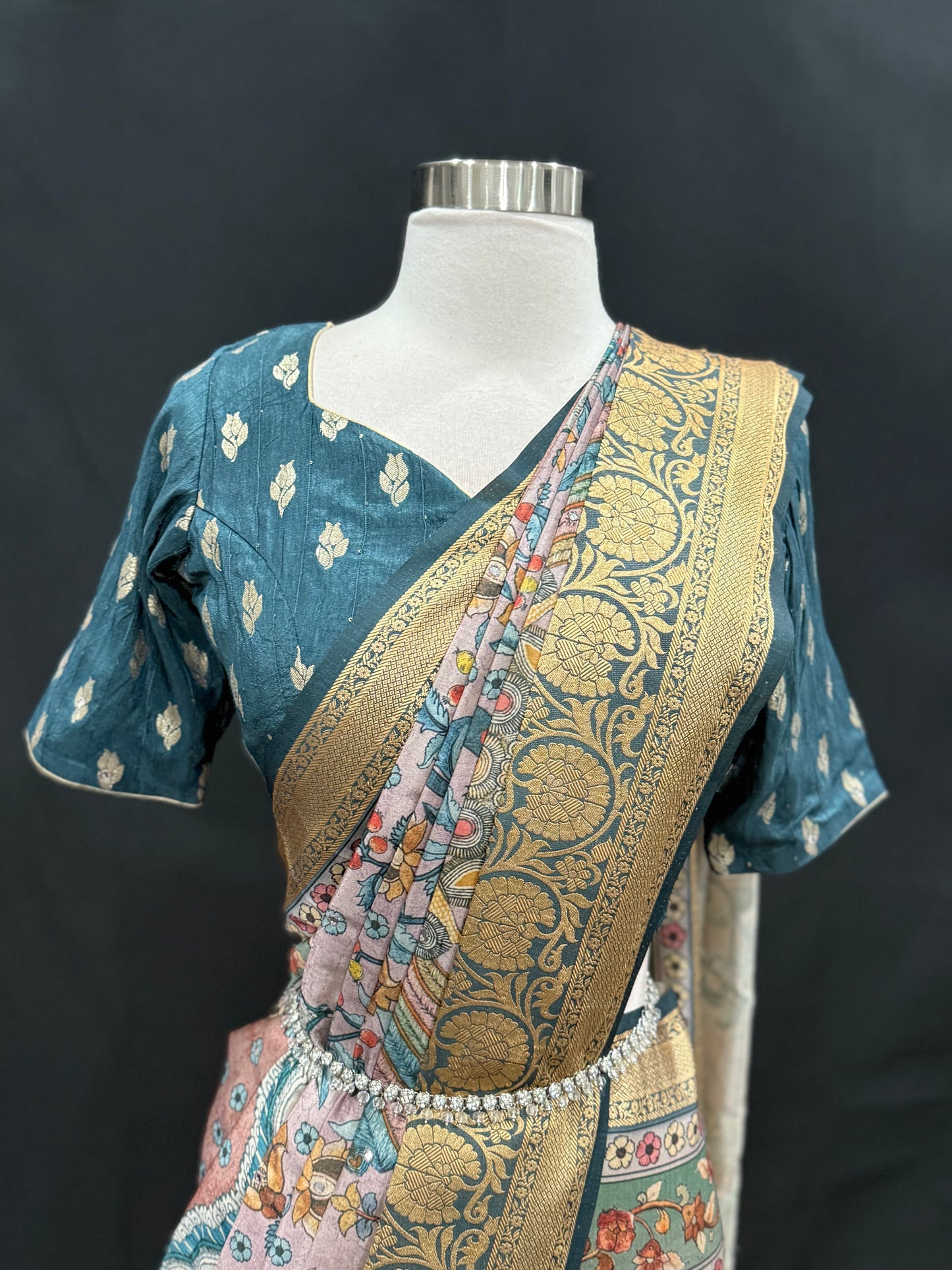 Stunning Kalamkari Silk Saree with stitched blouse size 40