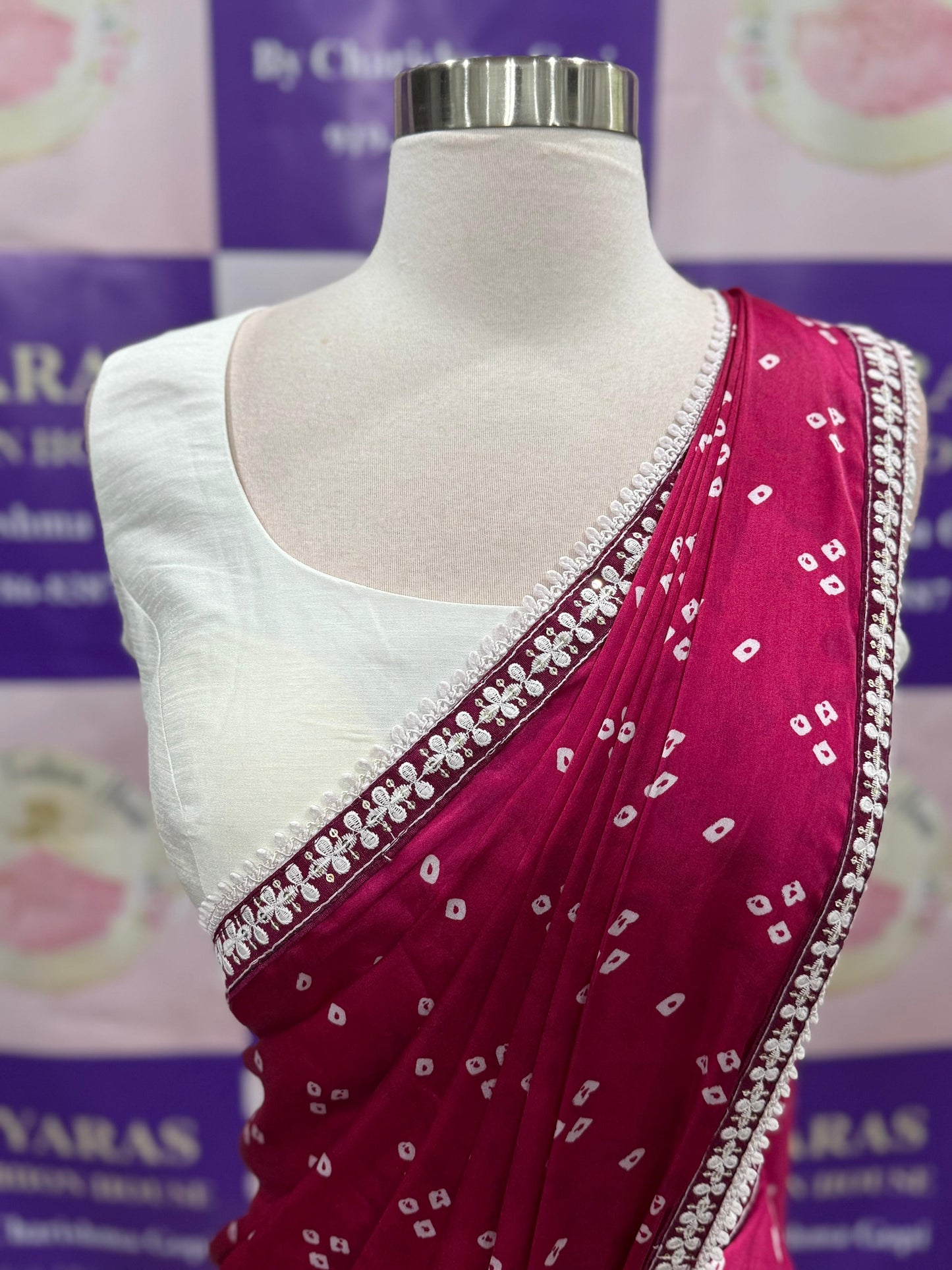 Beautiful Bhandini Partywear Saree perfect for any occasion. White blouse available in size 38 and 42.