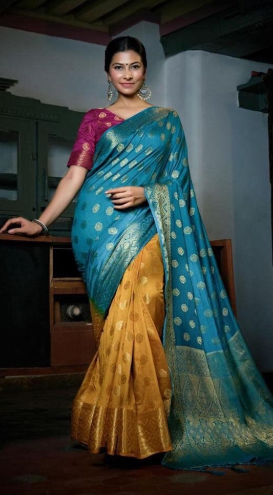 Elegant  Dola SIlk Saree Only in multi color 3 shades Saree only. Great for Partywear gifting saree.