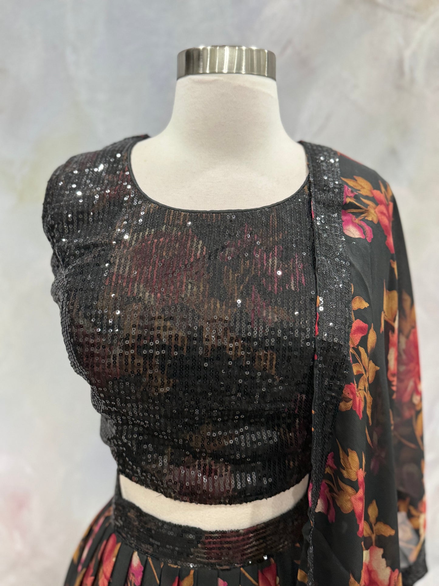 Elegant Sequence Partywear sequin floral  Lehenga Size 44 midnight bloom elegant reception cocktail size inclusive partywear Lehanga