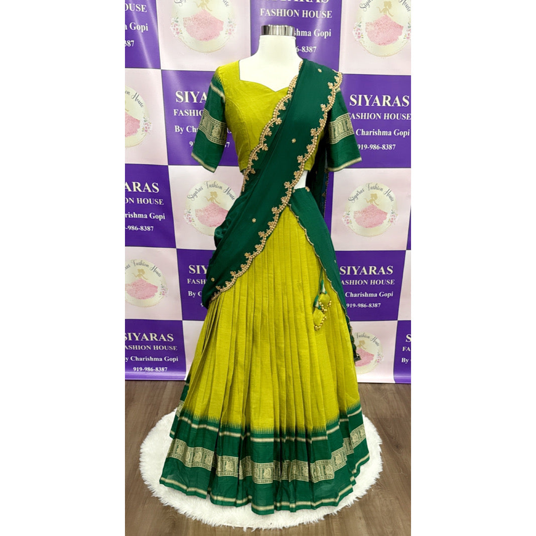 Traditional NarayanPet cotton Half Saree Sets with puff for Teens/Adults