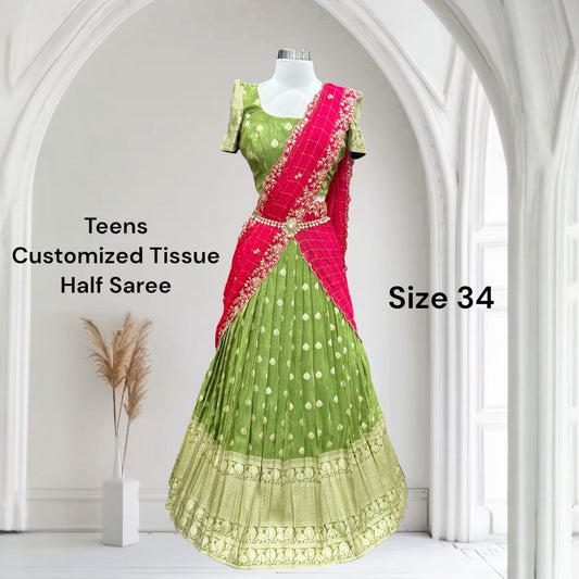 Gorgeous tissue half Saree Lehenga size 32/34 for teens langa voni Partywear dress wedding half Saree function steady to ship USA
