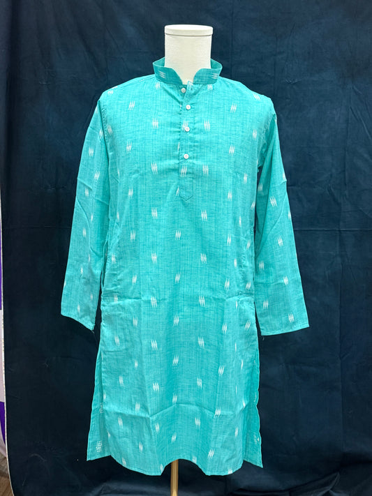 Men’s Turquoise Blue Khadi Cotton Kurta Pyjama Set | Size XL 42 | White Pant Included | Budget-Friendly Partywear | Fast Shipping from USA