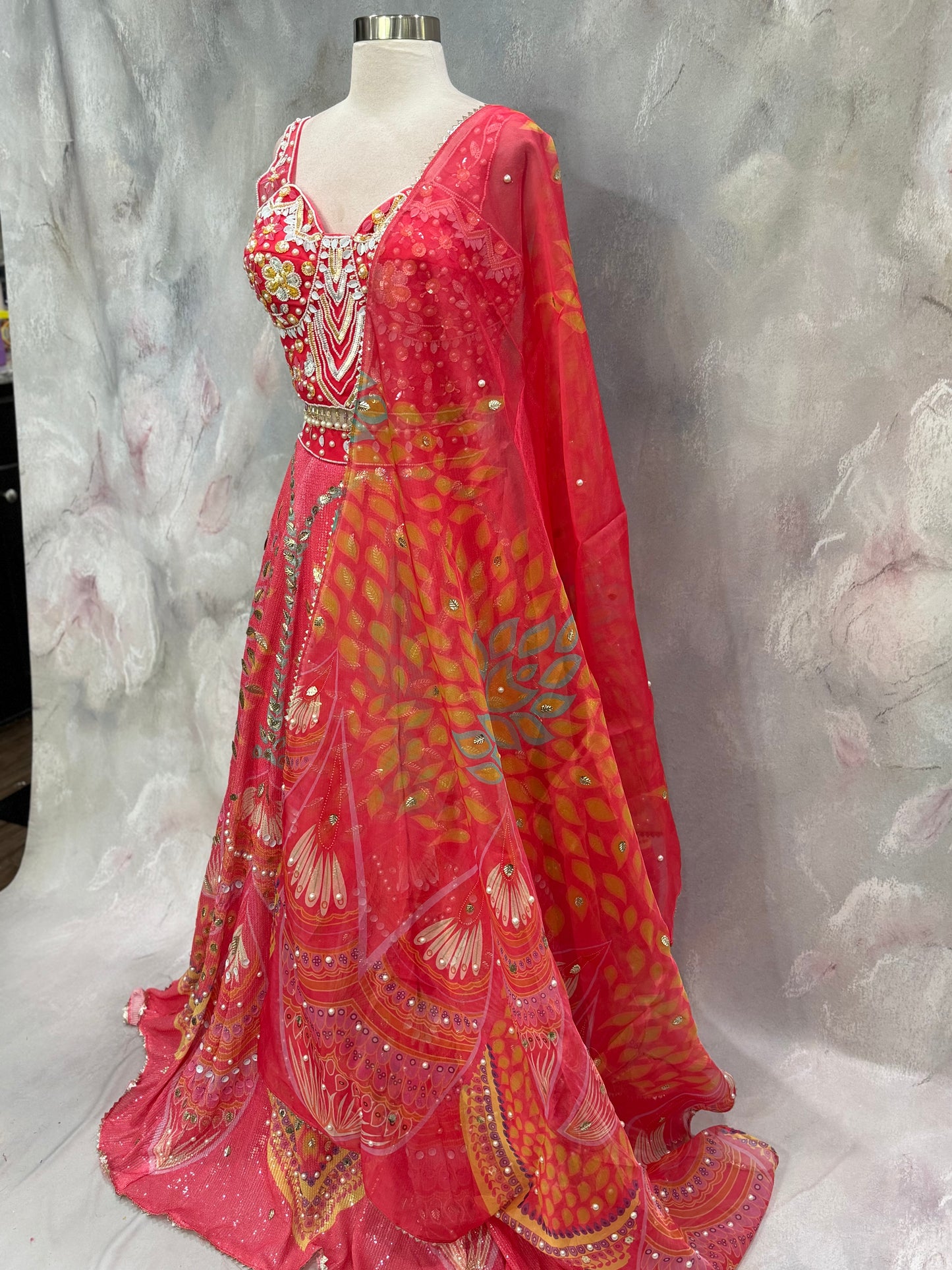 Luxury IndoWestern lehanga featuring exquisite handcrafted embellishments wedding/ Party wear collection . Available in size 38