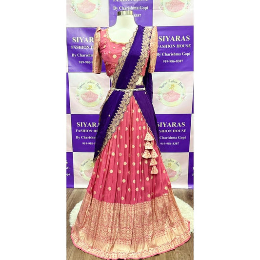 Gorgeous Customized Tissue Half Sarees with Maggam work/Hand work blouse for Teens/Adults. Available in size 34 to 38