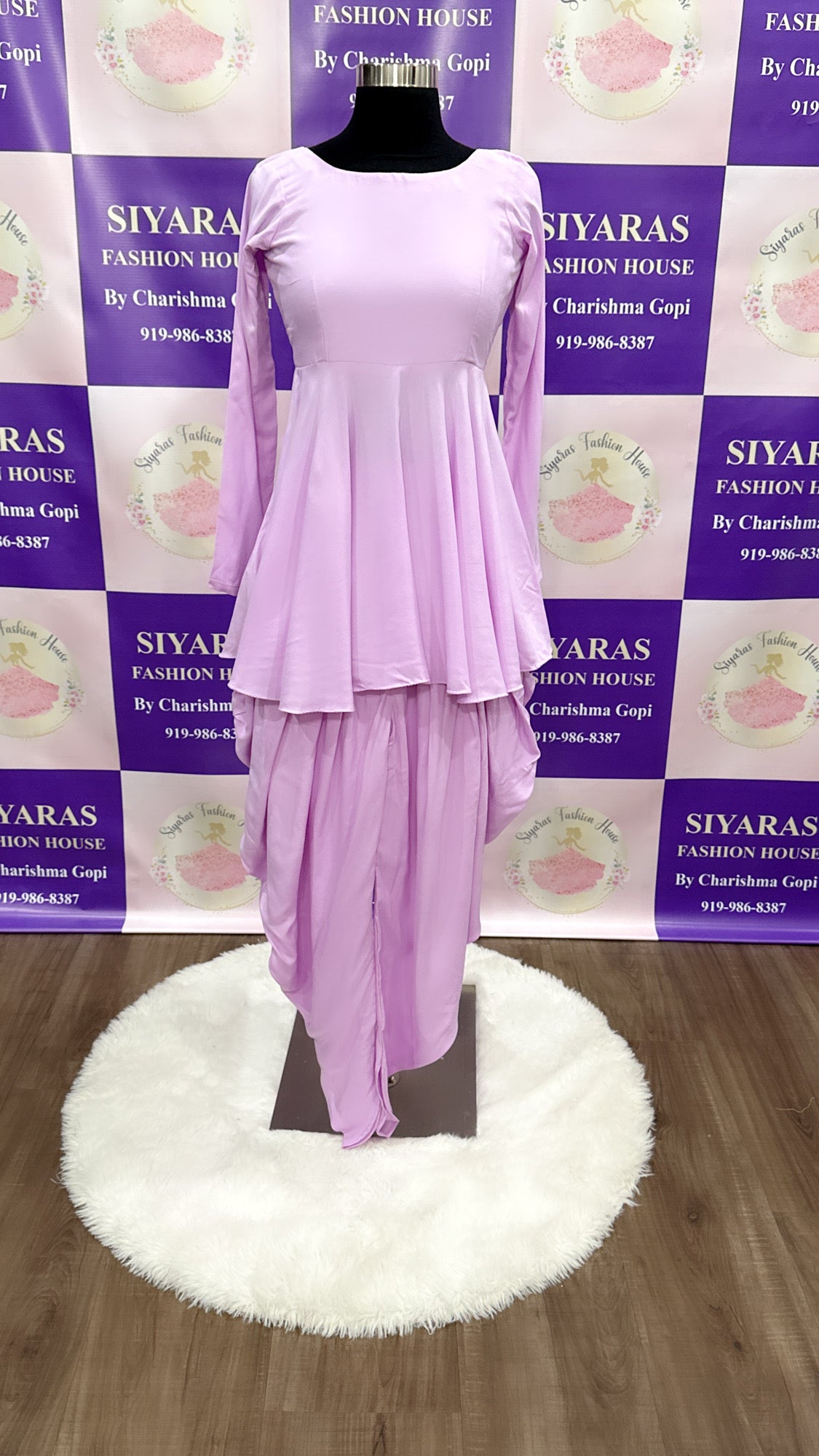 Elegant lavender Dhoti  Style Dress with peplum top and Kalamkari Jacket