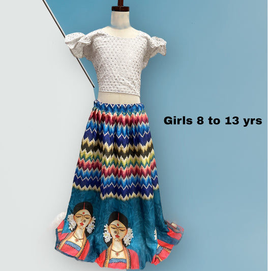 Girls Lehanga Choli sequence croptop with digital print Silk Lehanga Age 8 to 13 yrs