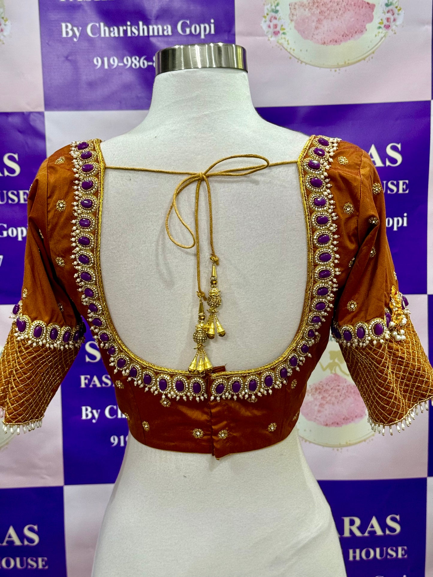 Beautiful Customized Hand work/ Maggam blouse with Laxmi Pendant for this Festive Season size 38-42.