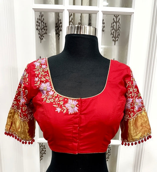 Beautiful red Bridal Maggam work/ Hand work blouse. Available in size 36 to 42