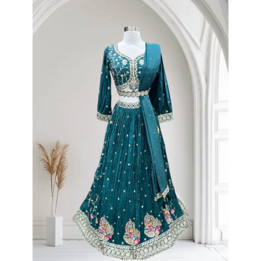 Beautiful party wear lehenga with colorful embroidery and sequins. Available in size 40.