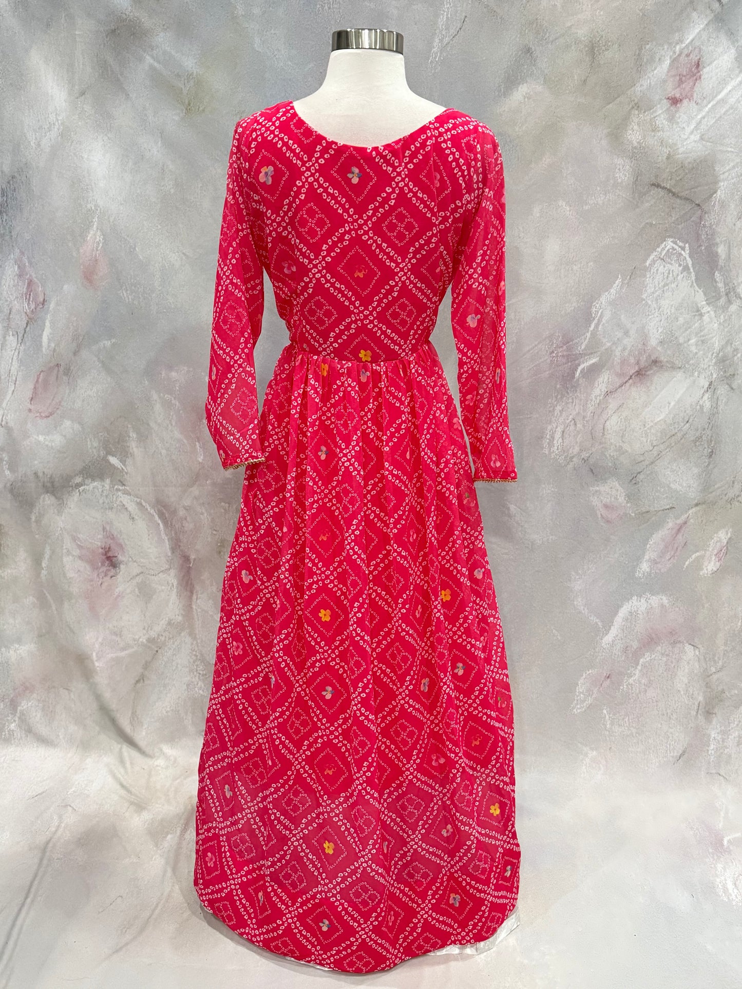 Beautiful pink Bandhini Floor Length Ling gown with Gota Patti work in yoke size 40 ready to ship USA